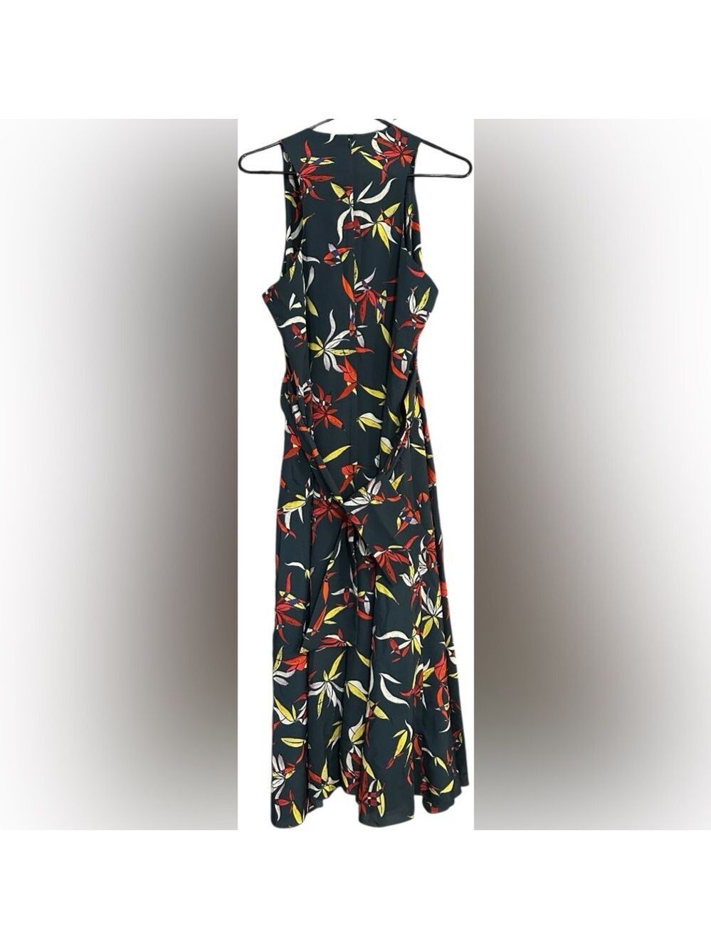 RACHEL Rachel Roy Leaf Print Tie Front or Back Sleeveless Midi Dress - Picture 4 of 8